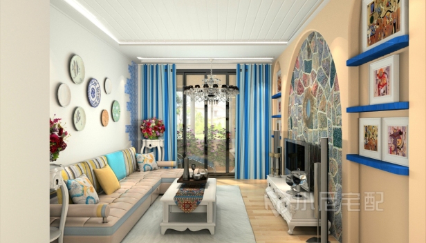 90㎡/兩室兩廳一衛(wèi)/地中海